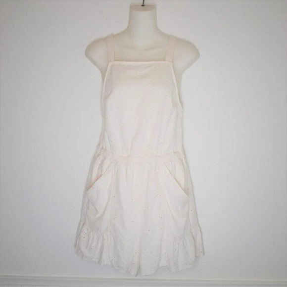American Eagle Romper Overall Sz MT Eyelet Shorts Linen Cottagecore Coastal - Picture 1 of 16